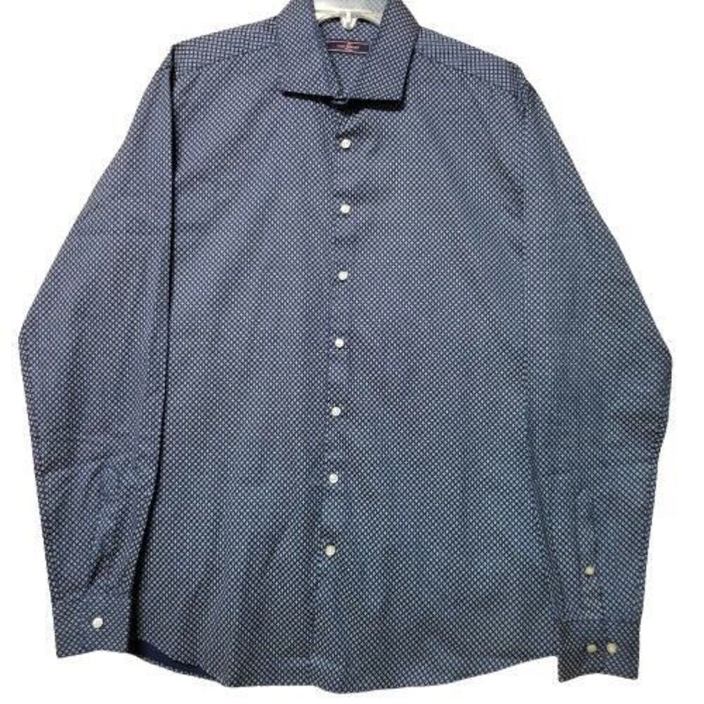 Luc‎ Brevet Zurich Size 17" (43cm) neck Blue Geometric Abstract Pattern  Shirt